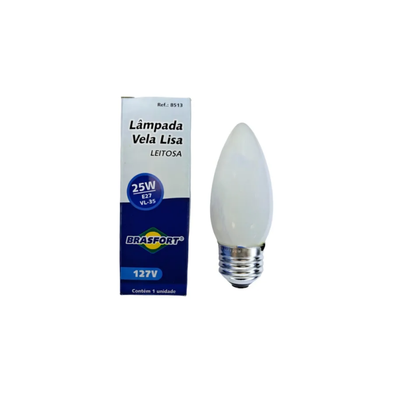 Brasfort Lâmpada Vela Lisa Leitosa 25W 127V E27