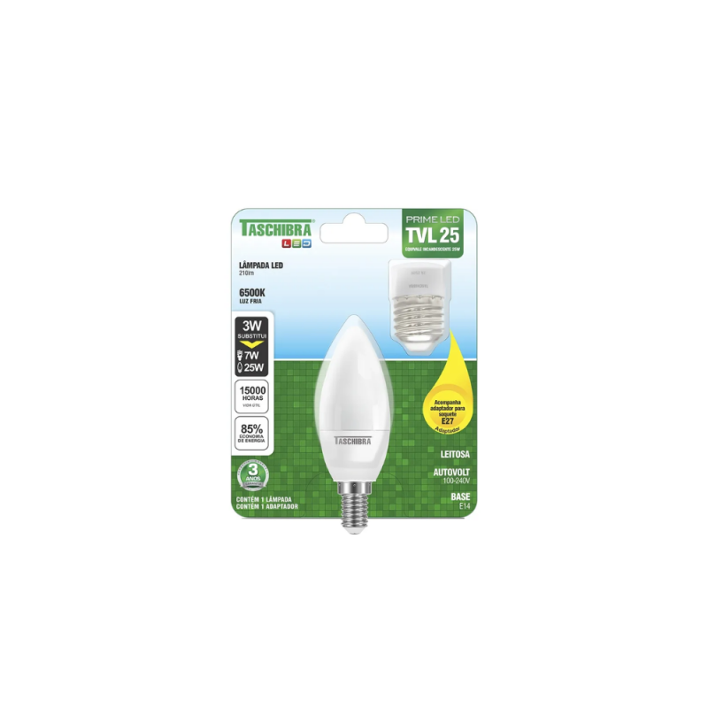 Taschibra Lâmpada LED Vela 3,1W 6500K Leitosa